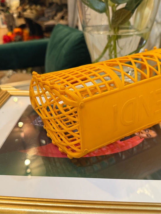 Fendi Yellow-Orange Lattice Logo Tote